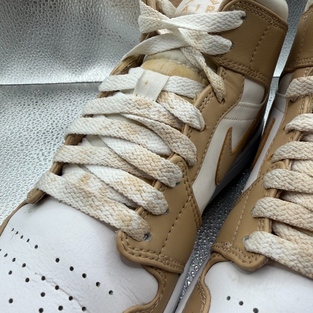 Size 7.5 Nike Air Jordan 1 Mid Hemp Tan Gum White Mens Sneakers 554724-271 - Picture 7 of 11
